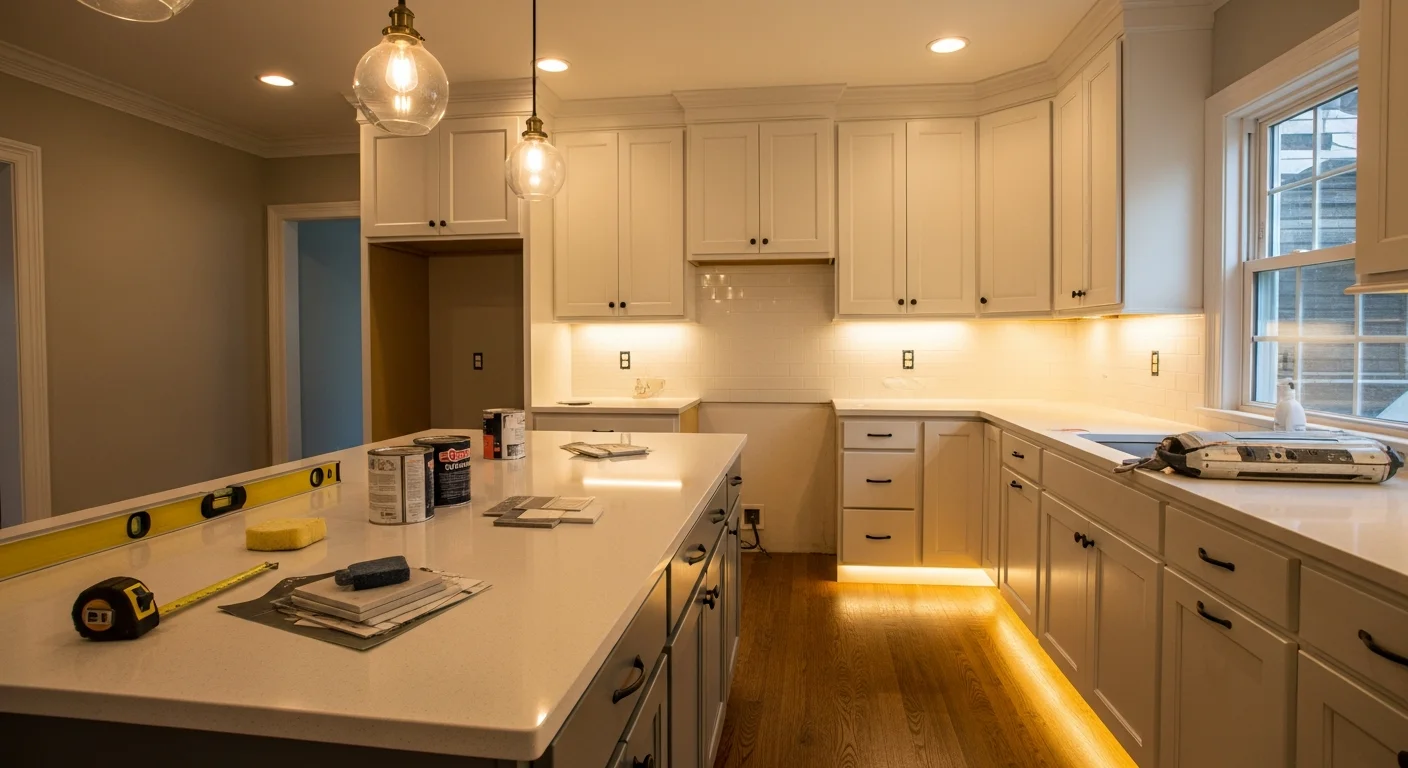 Modern kitchen renovation with custom cabinets and countertops