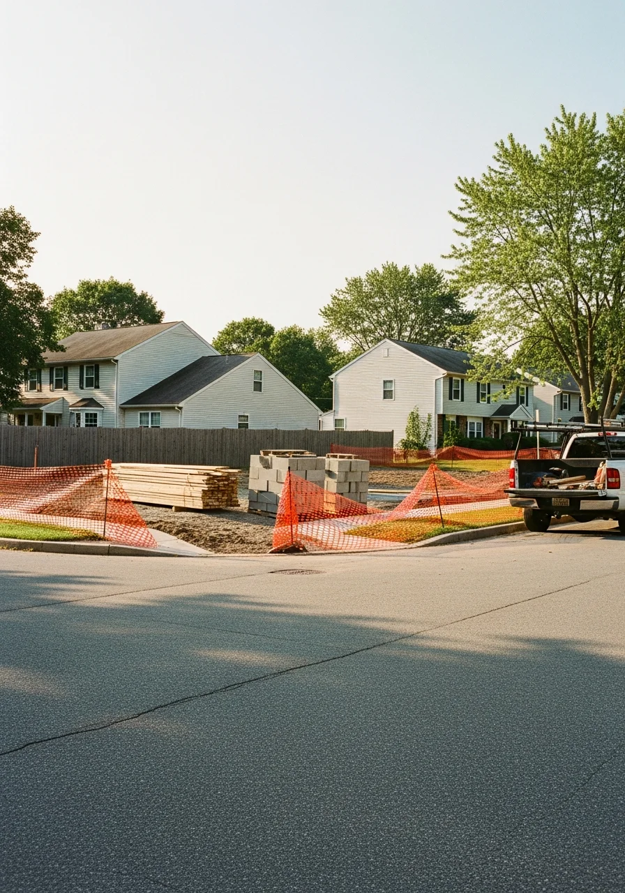 Contractor team reviewing project plans at a Monroe Township property.