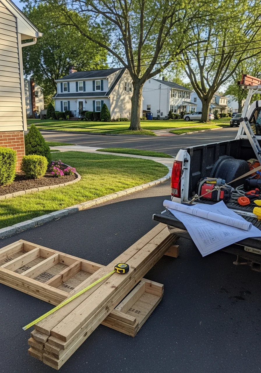 Contractor team reviewing project specifications at a Woodbridge home site.